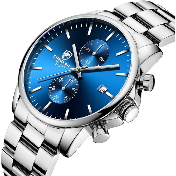 ⚡Silver Blue MenWatches with Black Stainless Steel and Metal Casual Waterproof - Picture 2 of 7